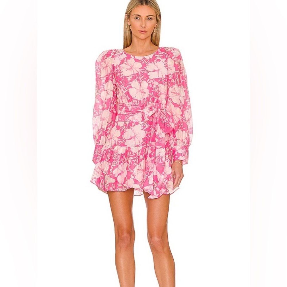 NWT Pink Loveshackfancy Floral Cotton Silk Teyana Mini Dress Holiday Sun Fuschia